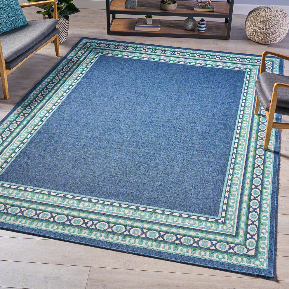 GDF Studio Sean Indoor Border Area Rug, Navy and Green, 8'x11'
