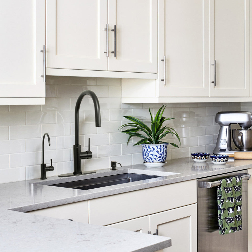 Akicon™ Copper Pull Out Kitchen Faucet With Deck Plate, Single Level Solid Brass, Matte Black