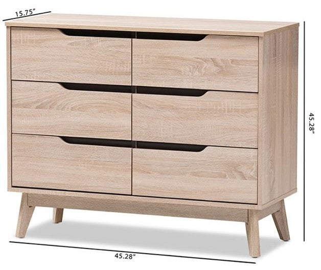 Fella Mid-Century Two-Tone Oak and Gray Wood 6-Drawer Dresser