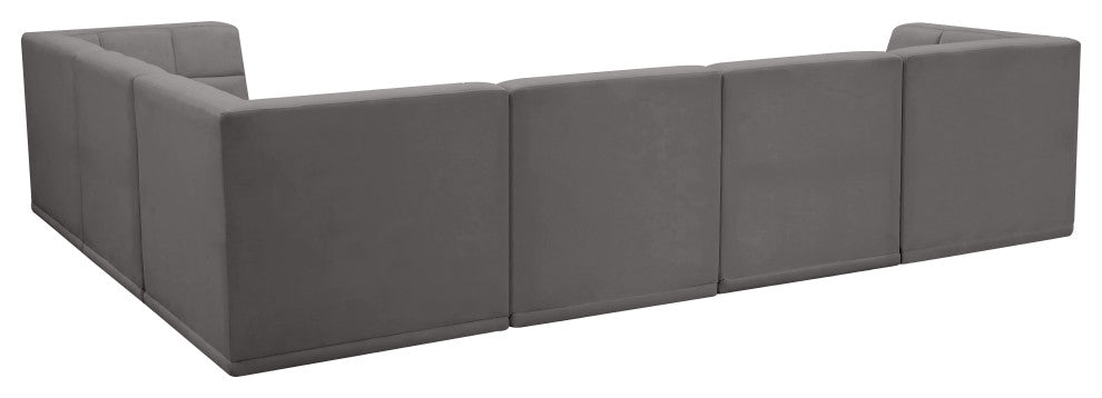 Relax Velvet Upholstered 6-Piece L-Shaped Modular Sectional, Grey