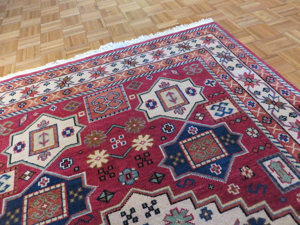 5'5x7'10 Hand Knotted Red Kazak Oriental Rug Vegetable Dyes