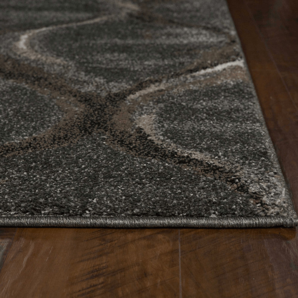 5'X8' Charcoal Grey Machine Woven Ogee Indoor Area Rug