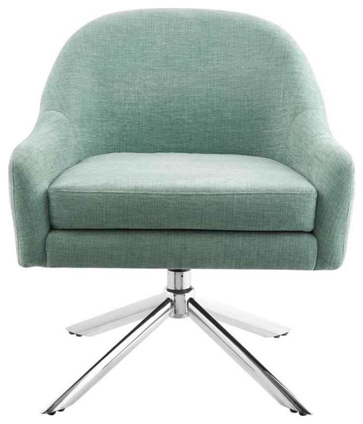 Linon London Capri Upholstered Steel Leg Swivel Accent Chair in Seafoam Green