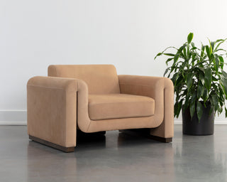 Romer Armchair, Distressed Brown, Nubuck Tan Leather
