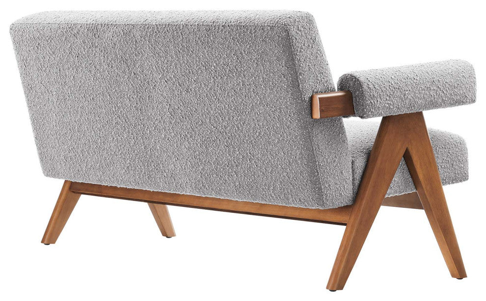 Lyra Boucle Fabric Loveseat, Light Gray