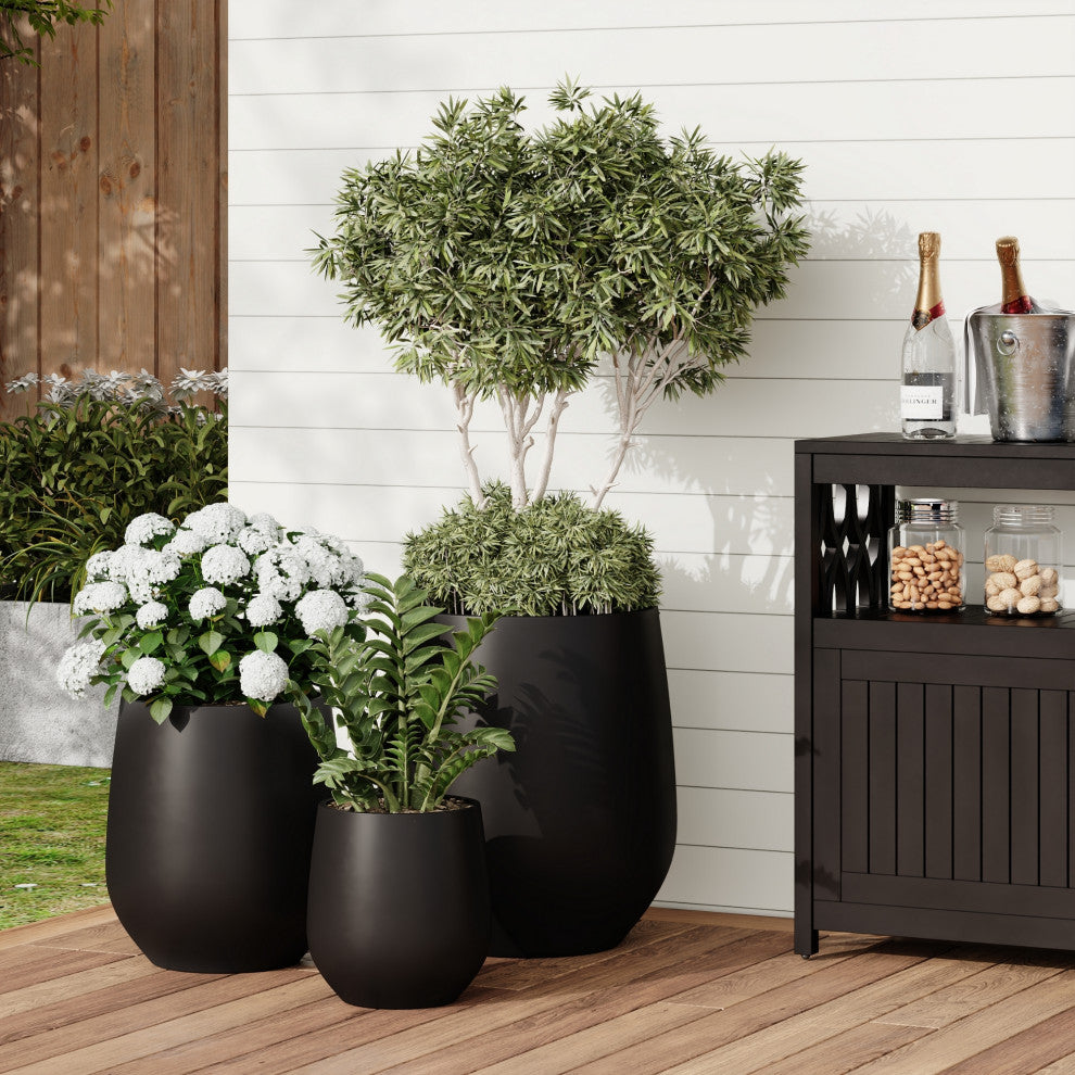 DTY Signature Mount Wilson 1-piece Fiberstone Tapered Planter, Black, Large