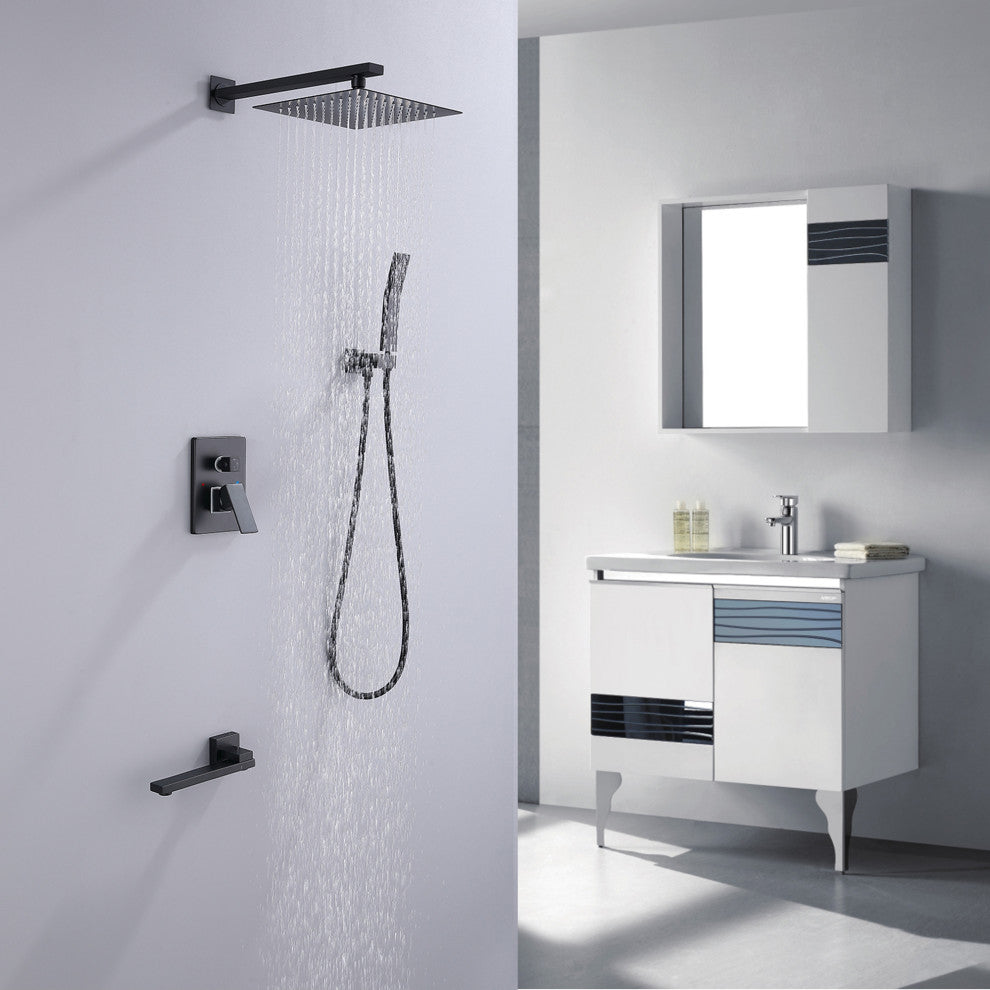 Shower System with Handheld Shower & 180 Degree Rotation Tub Spout, Matte Black
