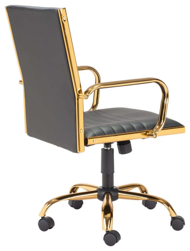 Computer Chair, Faux Vinyl Leather, Steel, Black, Gold, Home Business Office