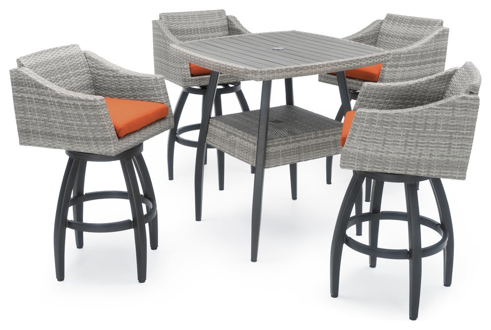 Cannes 5 Piece Aluminum Outdoor Patio Bar Stool Set, Tikka Orange