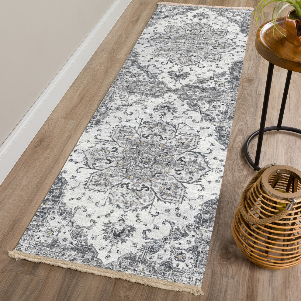 Indoor/Outdoor Marbella MB3 Linen Machine Washable 2'3" x 7'6" Runner Rug