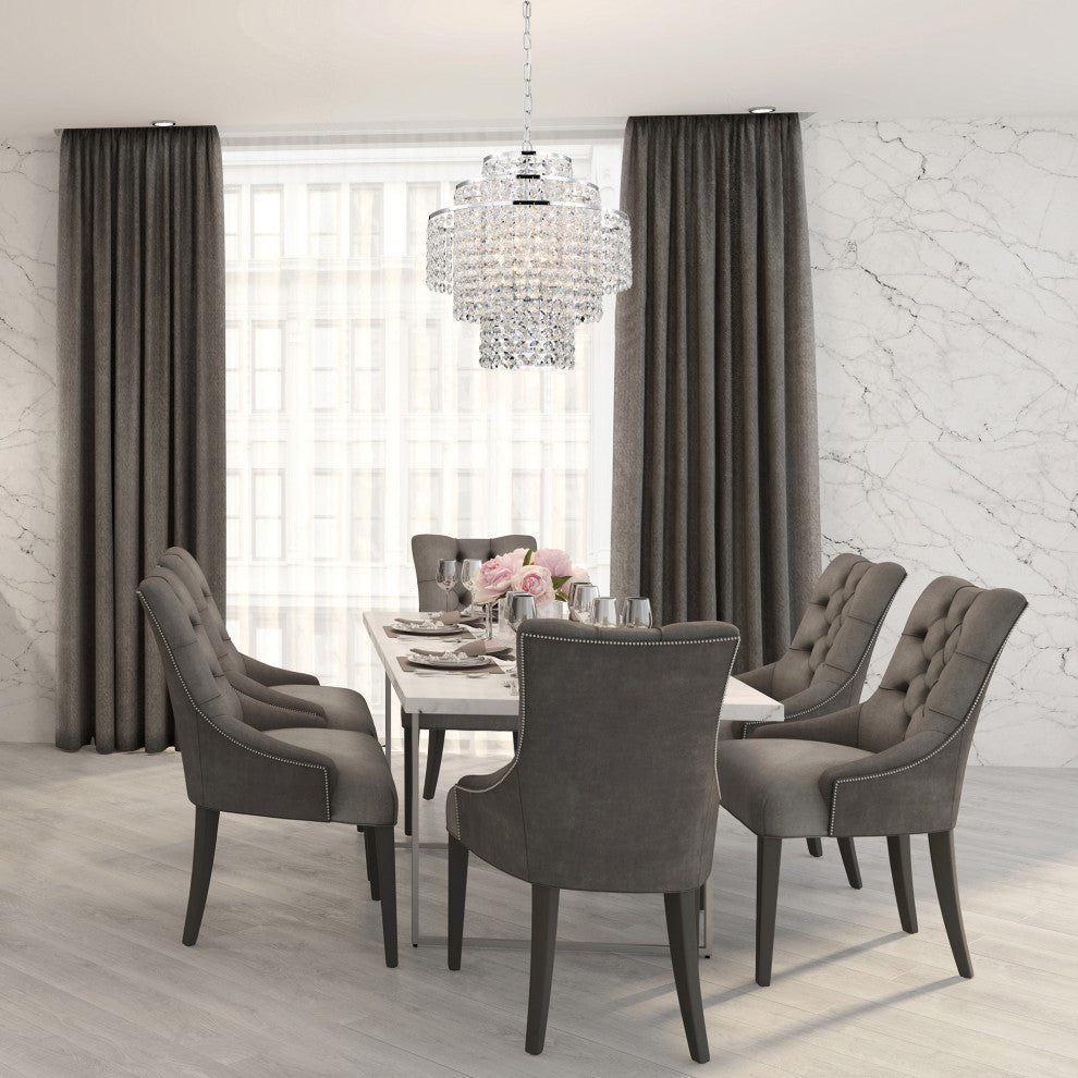 4-Light Chrome Modern Glam Chandelier With Tier Cascading Crystals