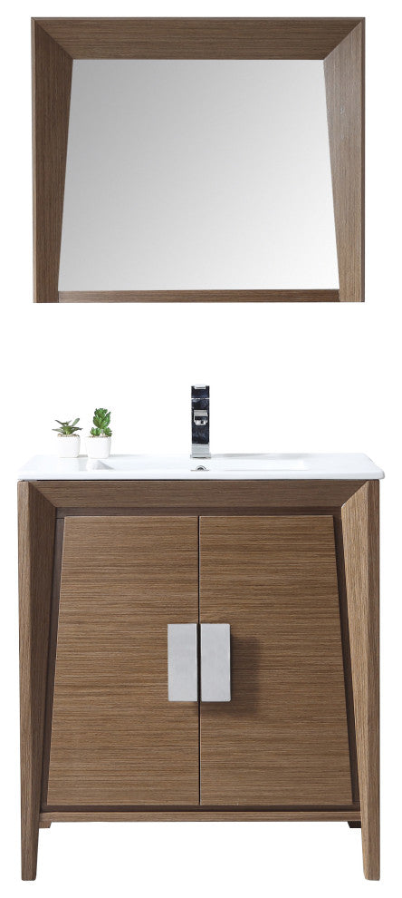 30" Larvotto Light Wheat Modern Bath Vanity, With Medicine Cabinet