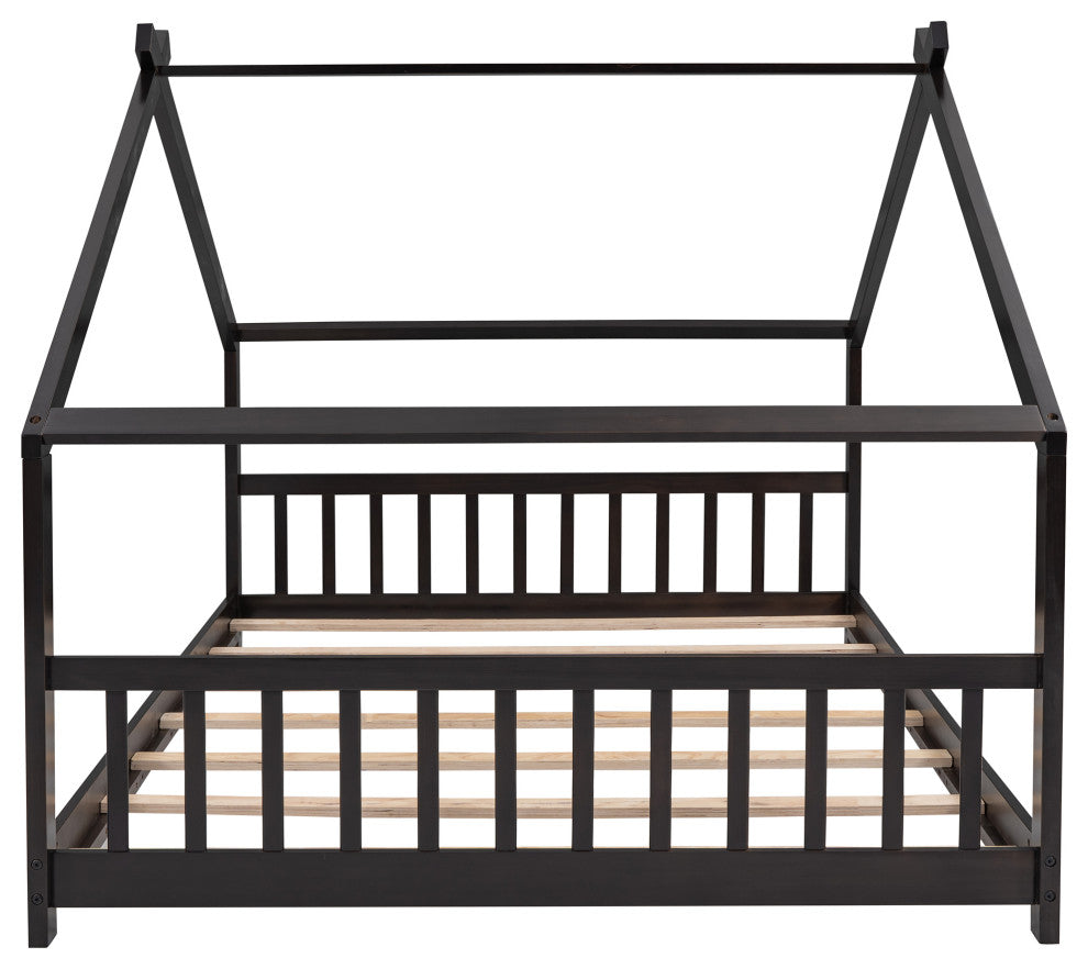 Gewnee Full Size House Bed Wood Bed in Espresso