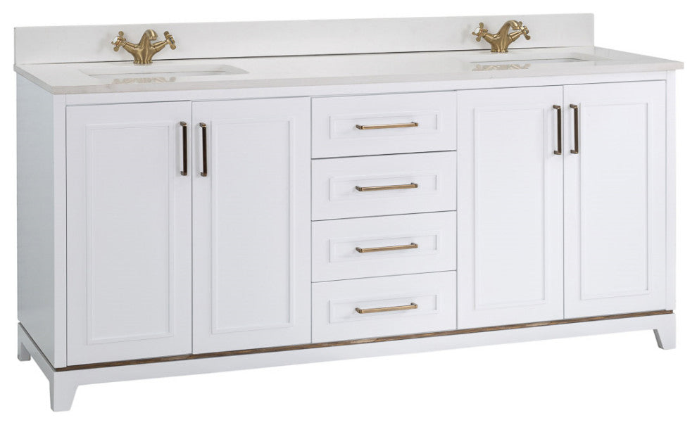 Albia Collection 72" Bathroom Vanity With Sink, Mirror, Countertop, White