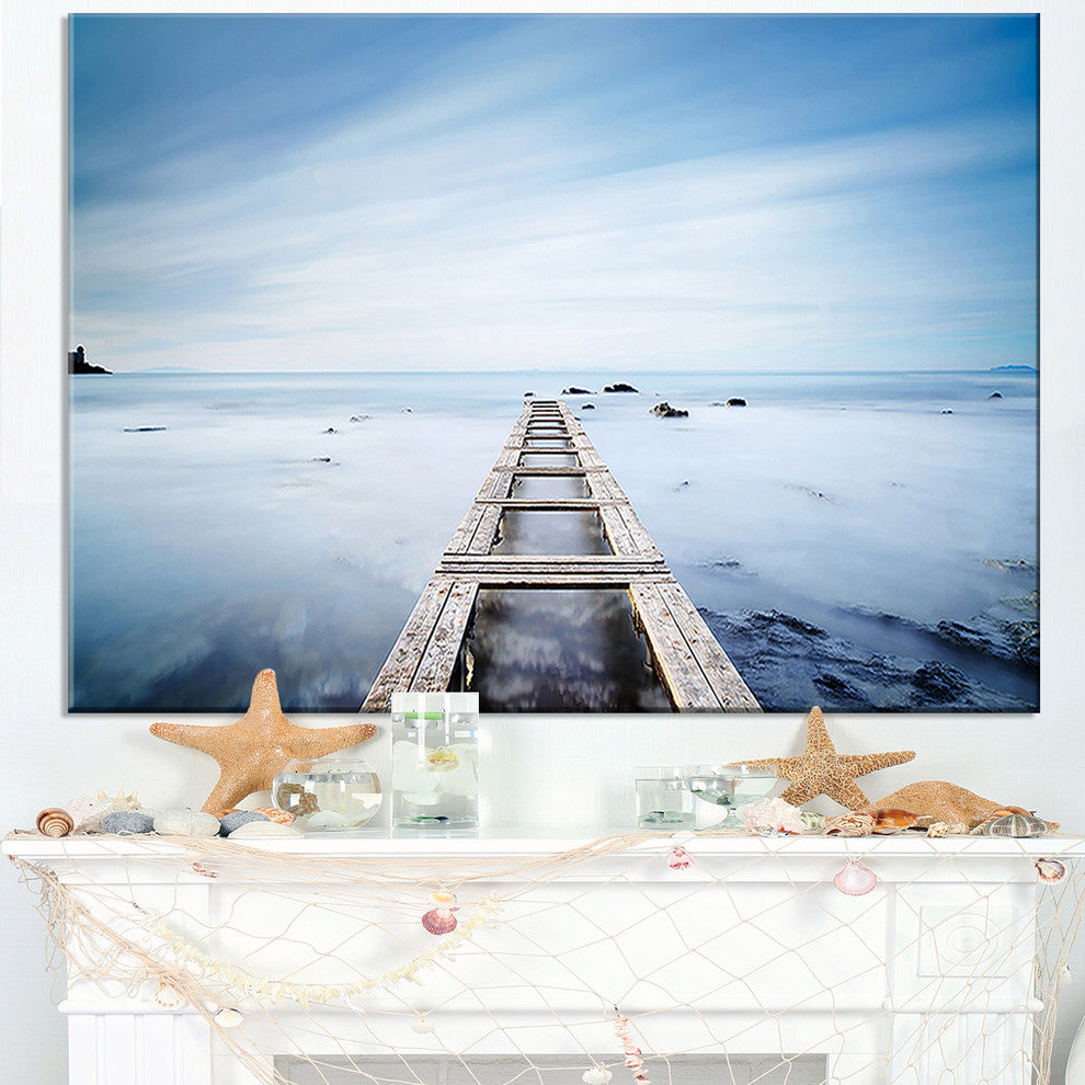 "Wooden Jetty in Morning Blue Sea" Landscape Wall Art Print, 40"x20"