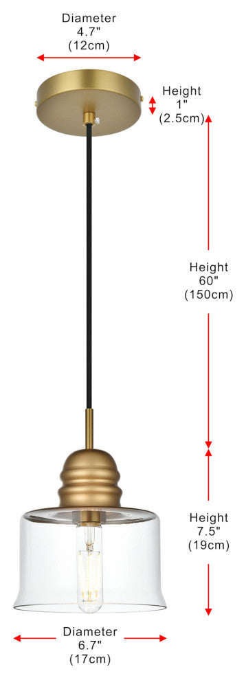Elegant Lighting LD2253 Kenna 7"W Mini Pendant - Satin Gold