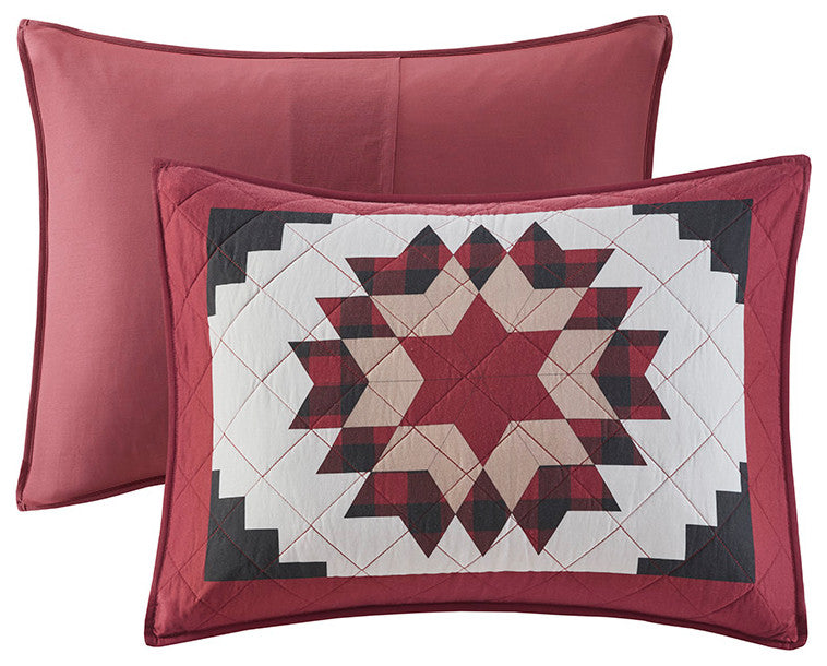 Woolrich Compass Cabin Style Cotton 3-Piece Quilt Set, Red