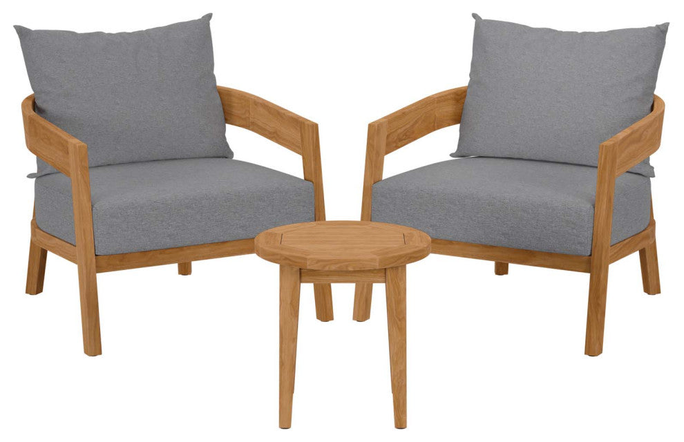 Brisbane 3-Piece Teak Wood Outdoor Patio Outdoor Patio Set, Natural Gray