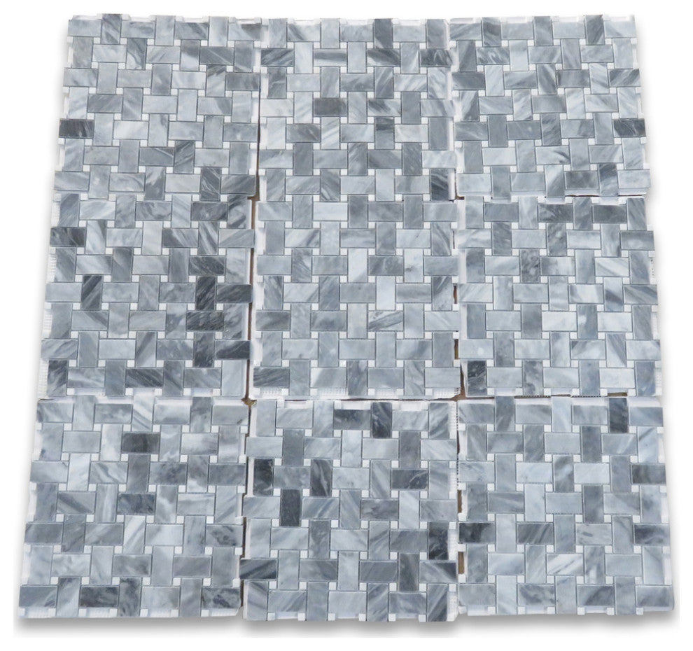 Bardiglio Gray Dark Grey Marble 1x2 Basketweave Mosaic Tile Polished, 1 sheet