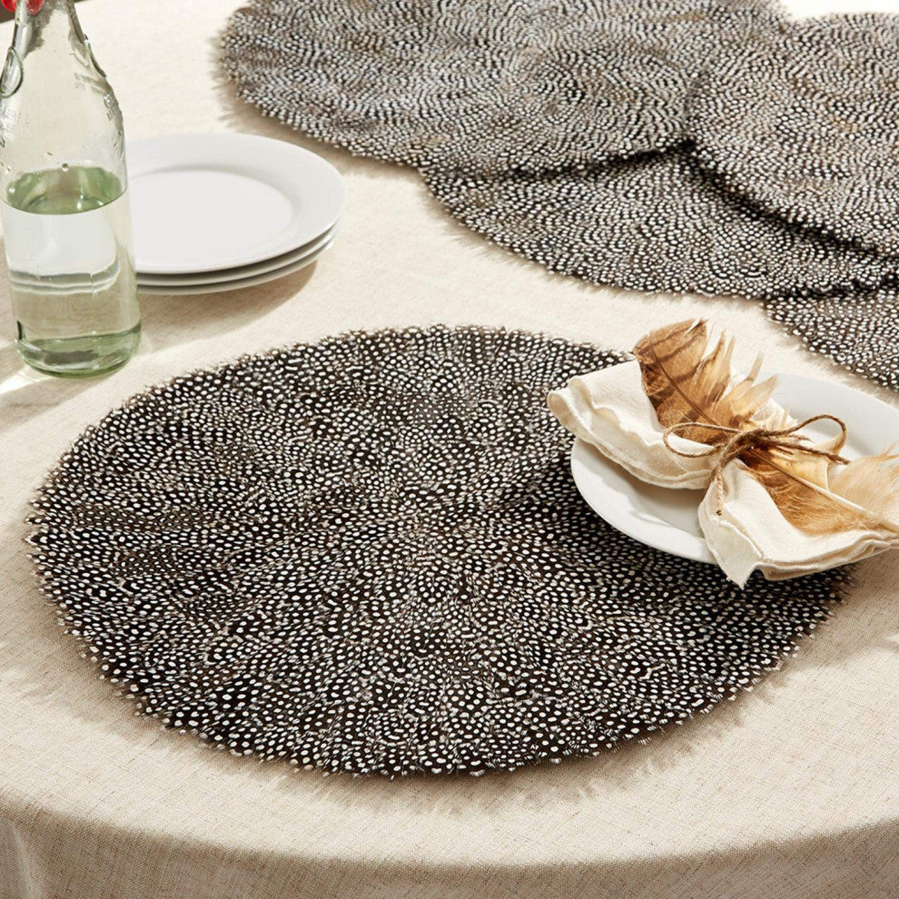 Two's Company Guinea Fowl Feather Placemats, Set of 6