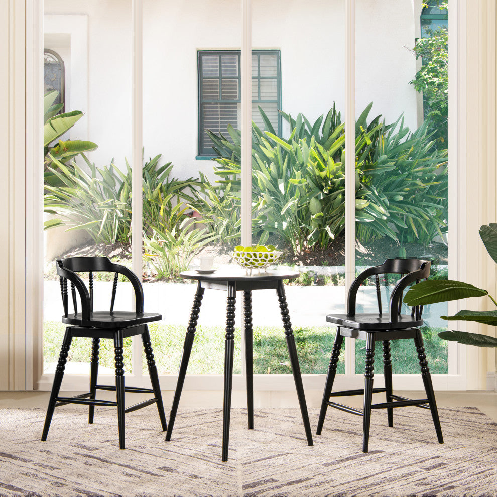 Breda 25" Round Counter-Height Bistro Dining Table With Spindle Legs, Black