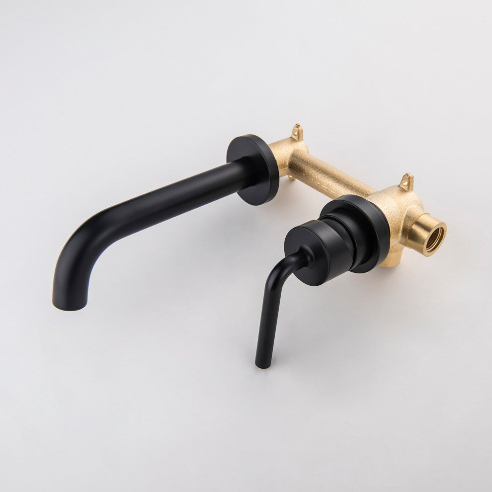 Single Handle Wall Mount Bathroom Faucet, Matte Black