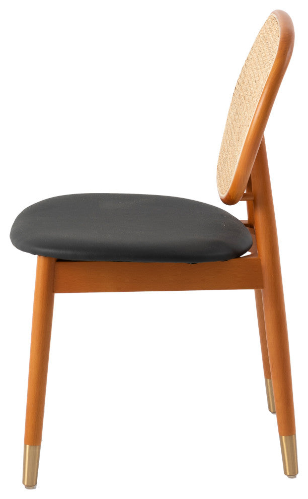 LeisureMod Holbeck Modern Dining Chair with Wood Legs and Wicker Back, Black