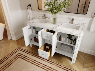 Nashville 60" Double Bathroom Vanity, White 2" Viola Gold