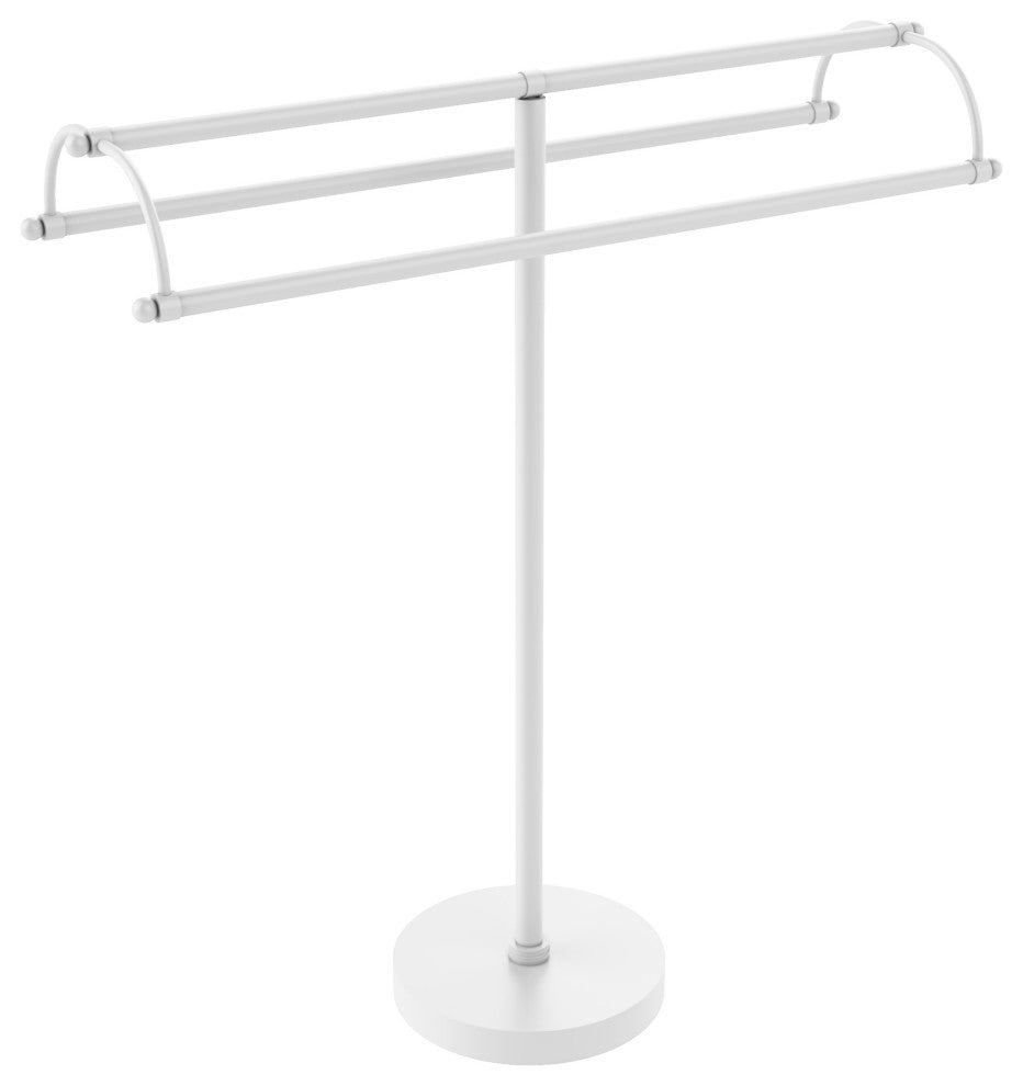 Free Standing Double Arm Towel Holder, Matte White