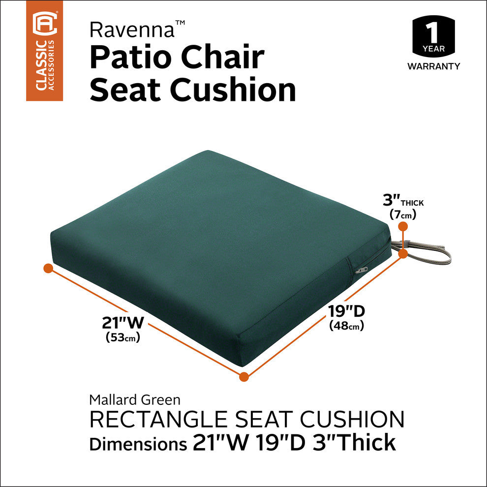 Rectangular Patio Seat Cushion Slip Cover, Foam, Mallard Green, 21"x19"x3"