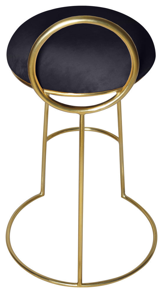 Ring Velvet Upholstered Counter Height Stool with Durable Iron Frame, Black, Gold Finish