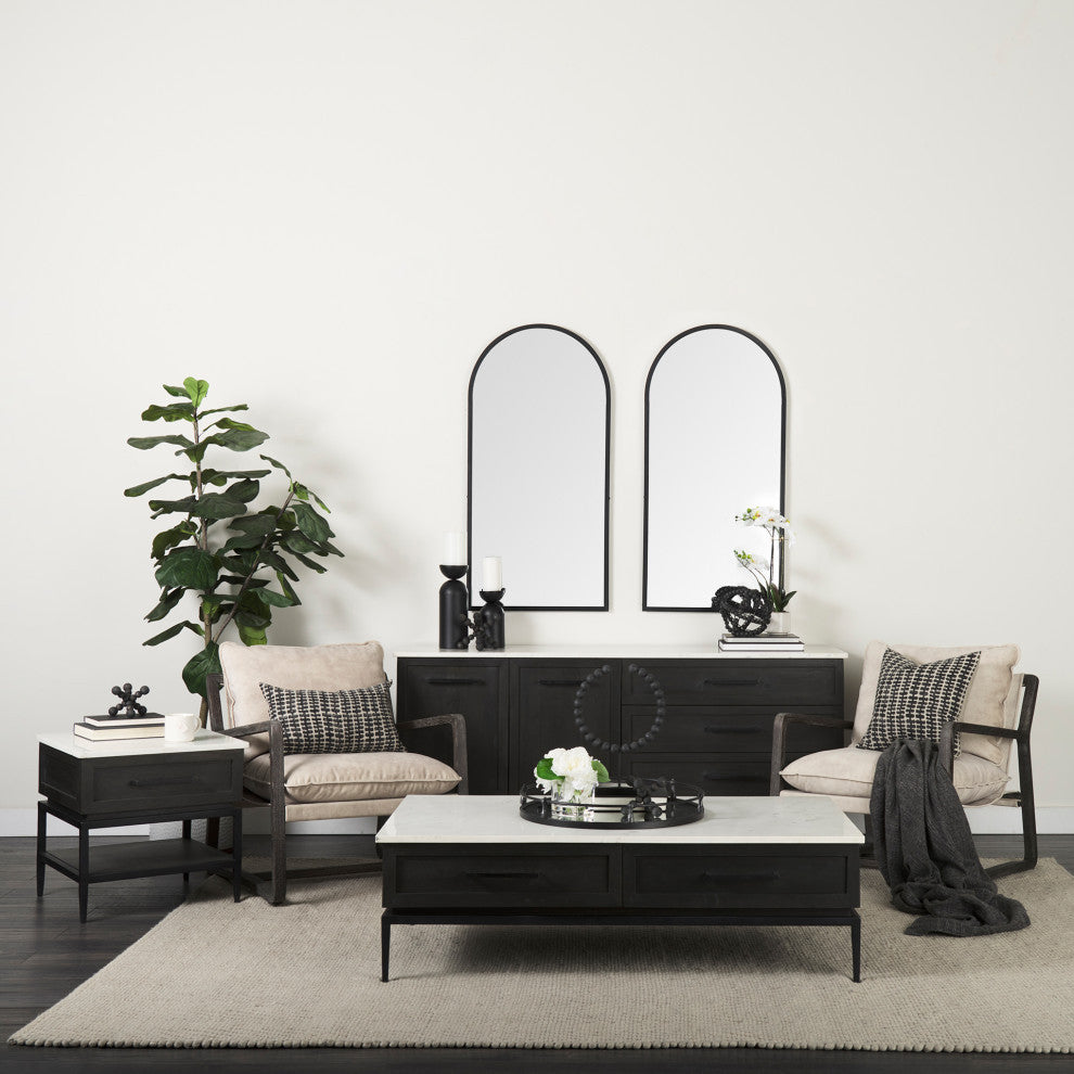 Giovanna Black Metal Frame Arched Rectangular Wall Mirror, 49" x 24"