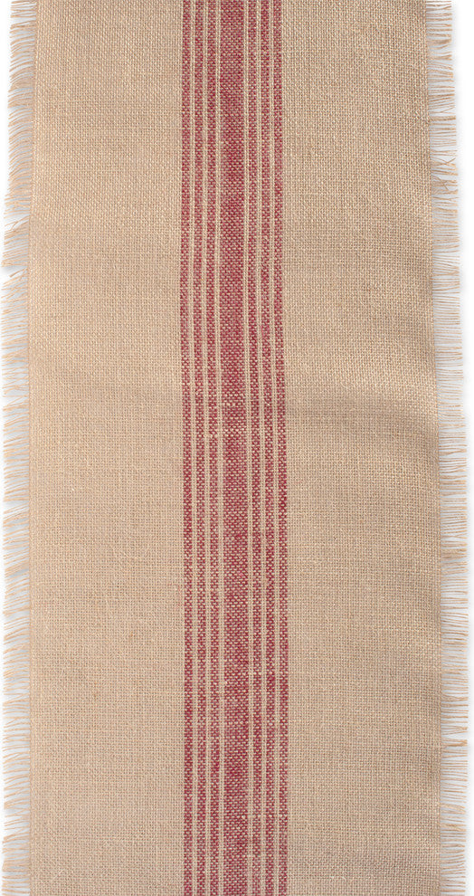 DII Barn Red Middle Stripe Burlap Table Runner 14"x72"