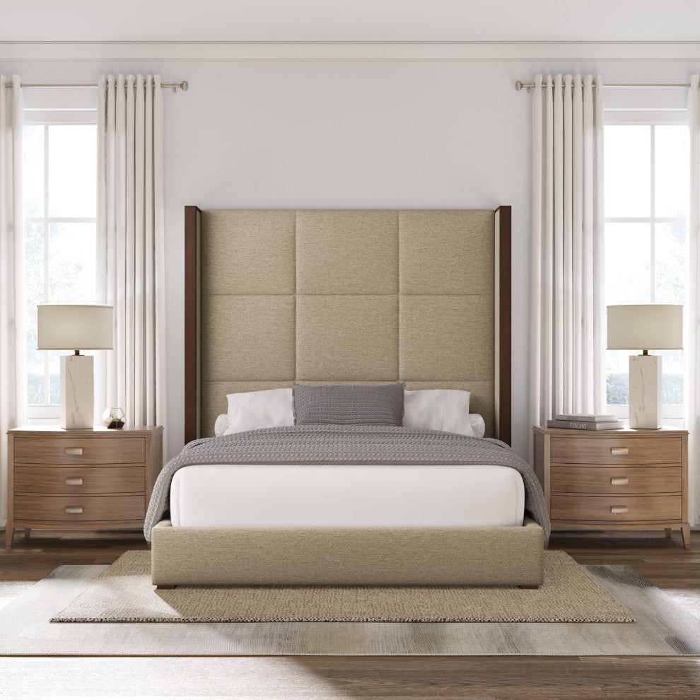 Nativa Interiors Irenne Square Tufted Bed, Flax, Queen, High 87"