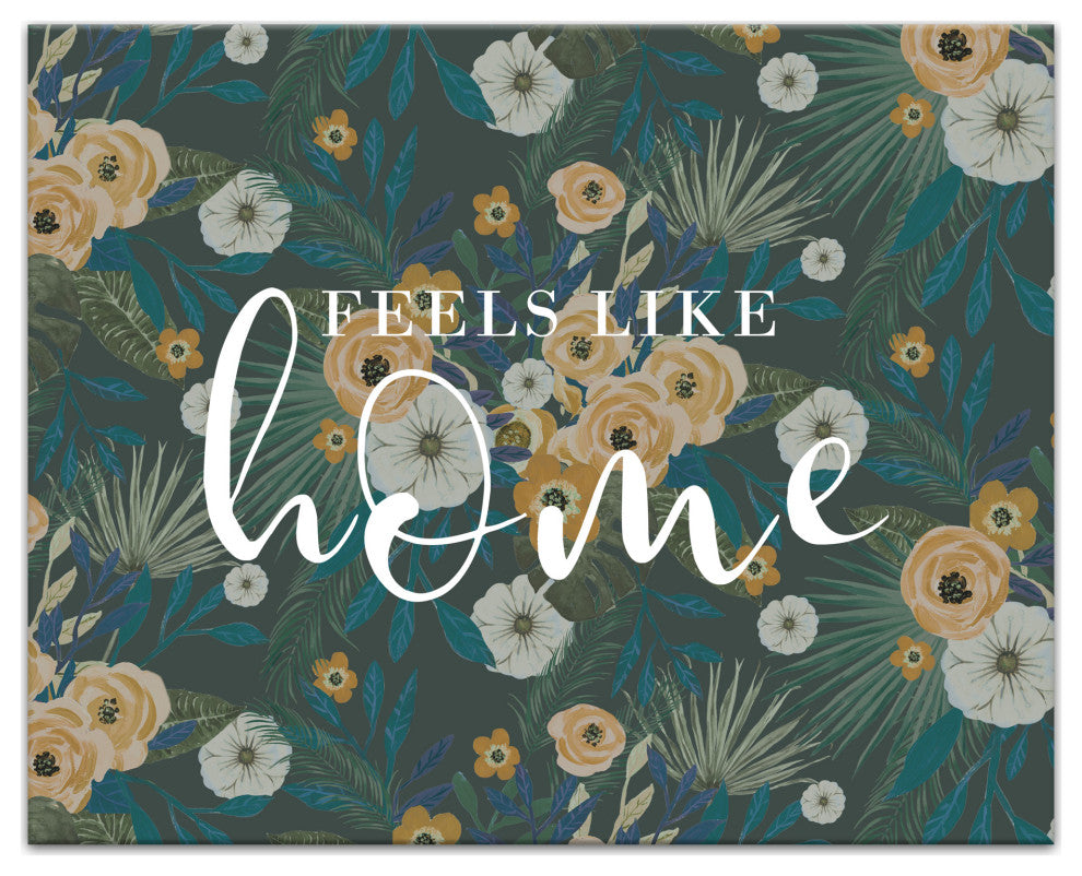 Feels Like Home Green Tropical Floral 20x16 Canvas Wall Art