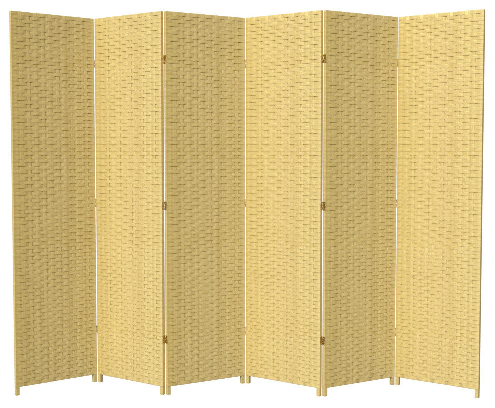 7'' Tall Woven Fiber Room Divider, Dark Beige, 6 Panel
