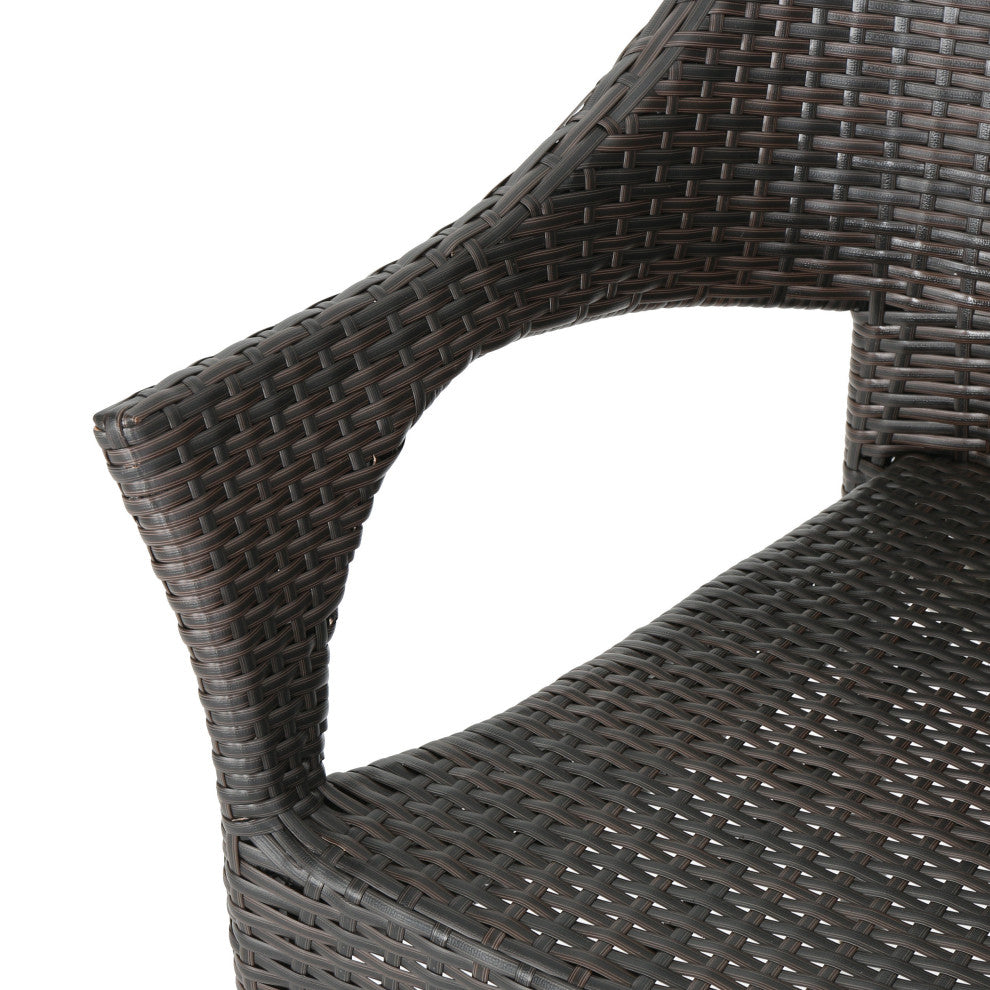GDF Studio Miranda Outdoor Mix Mocha Wicker Stacking Dining Chairs, Set of 4