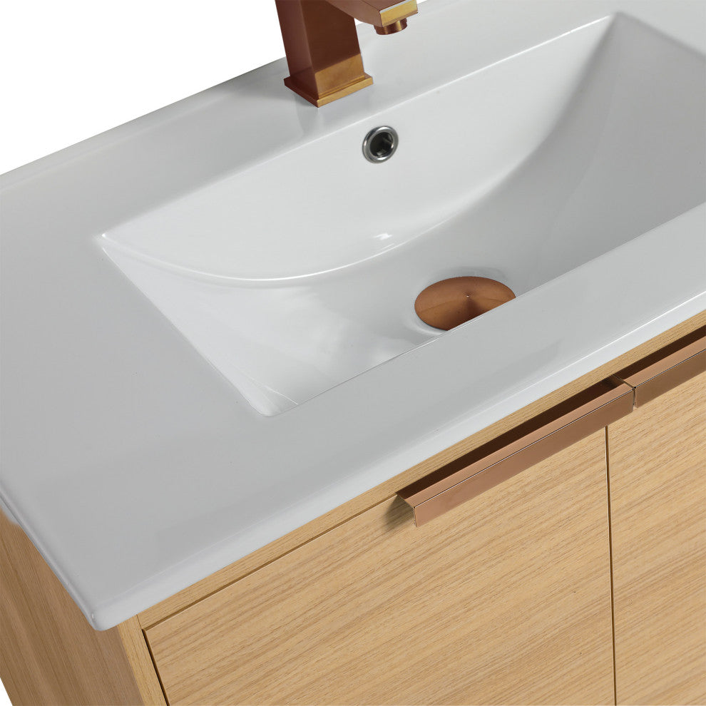 Wilmington Bath Vanity, Natural Oak, 30 Inch, Rose Gold Hardware