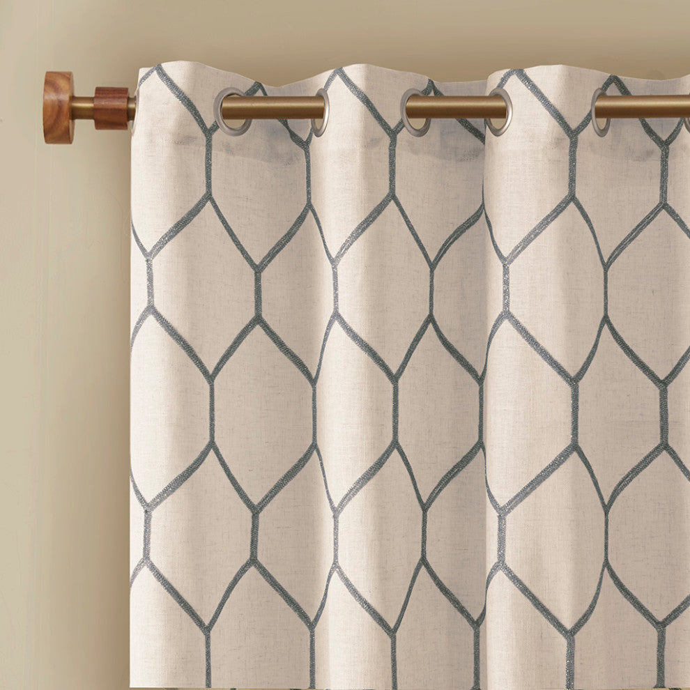 Madison Park Brooklyn Metallic Geo Embroidered Window Panel, Grey