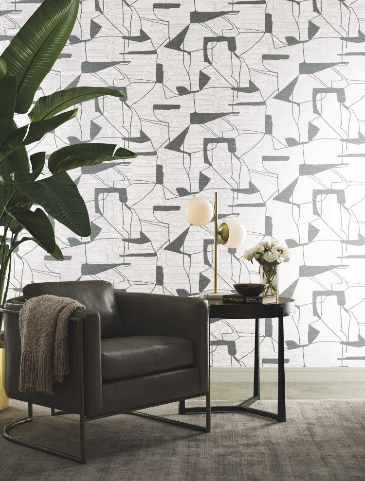 White & Silver Abstract Geo Wallpaper