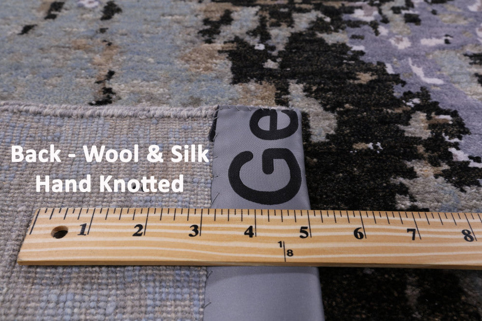 Hand Knotted Abstract Wool and Silk Rug 8' 0" X 9' 8"- Q6239