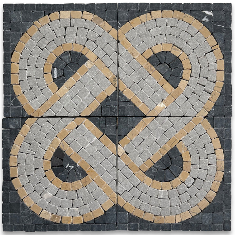 Marble Mosaic Border Deco Accent Insert Tile Wave Nero 4x4 Tumbled, 1 piece