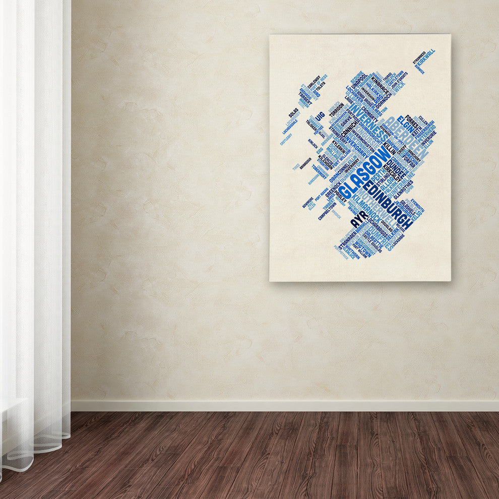 Michael Tompsett 'Scotland Typography Text Map 5' Canvas Art, 19"x14"