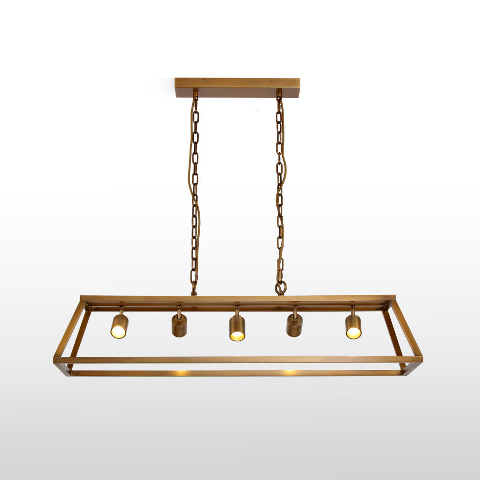 VidaLite Shura Cage, 5 Light Pendant, Brushed Brass