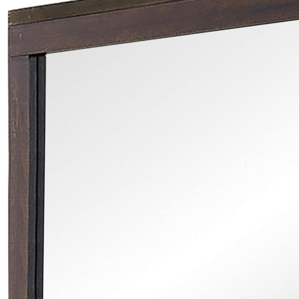 Benzara BM230506 Wooden Frame Mirror With Mounting Hardware, Dark Brown