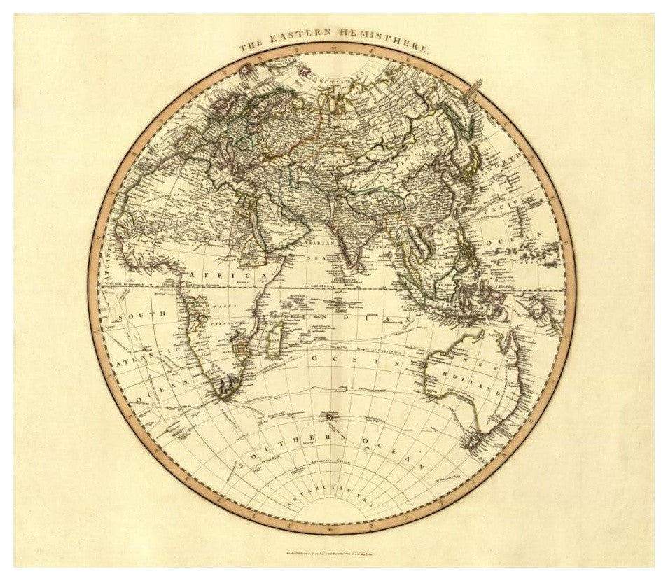 "Eastern Hemisphere, 1801" Digital Paper Print by John Cary, 24"x21"