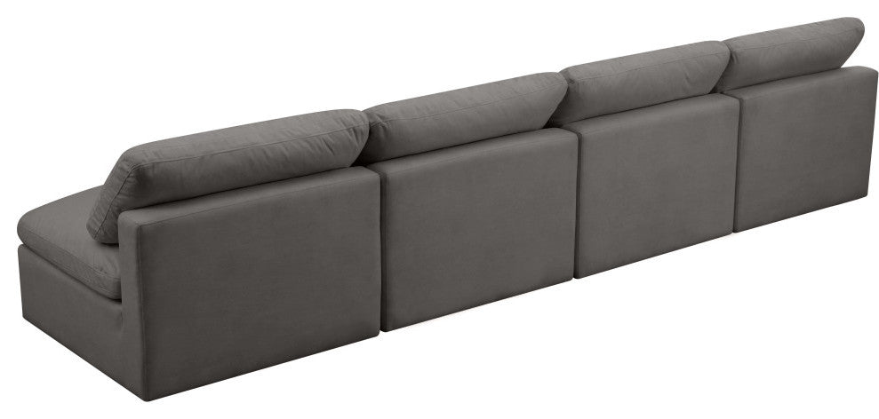 Plush Velvet / Down Standard Comfort Modular Sofa, Gray, 4-Piece: 4 Armless Chair