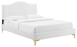Juniper Channel Tufted Performance Velvet King Platform Bed, White