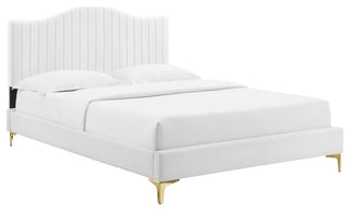 Juniper Channel Tufted Performance Velvet King Platform Bed, White