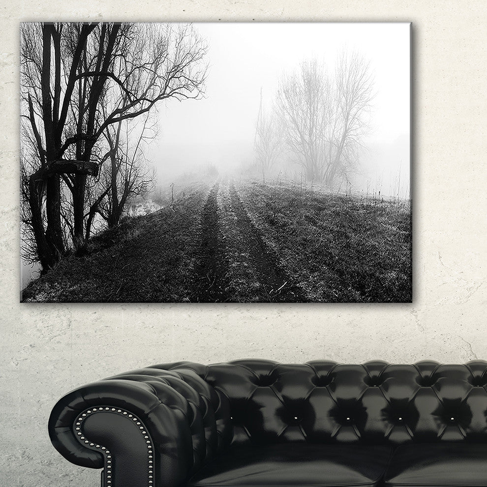 "Black And White Misty Landscape Panorama" Landscape Wall Art, 1 Panel, 60"x28"
